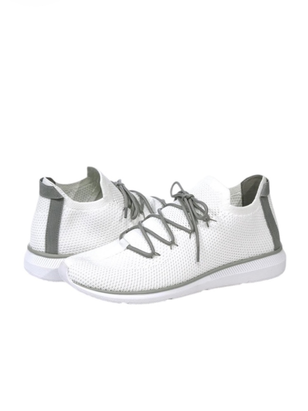 Eileen Fisher L knit White Knit Lace-Up Sneakers with Gray Accents